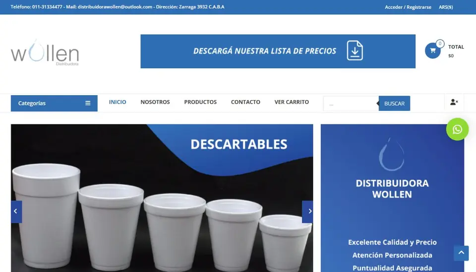 Captura del sitio de Distribuidora Wollen