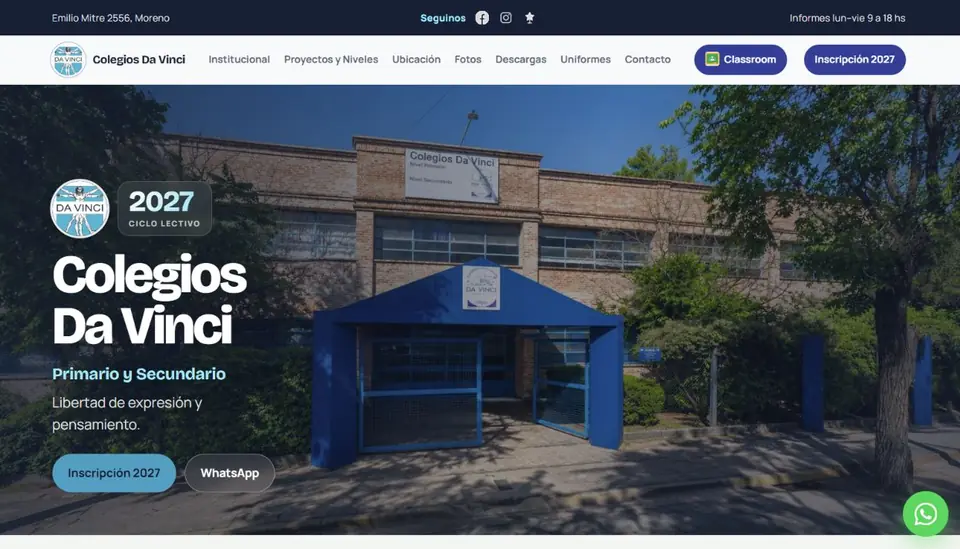 Captura del sitio de Colegios Da Vinci